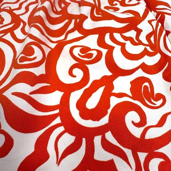 Merona Box Pleat Pencil Skirt Orange Abstract Pockets Straight Cotton Stretch XS - Picture 5 of 10